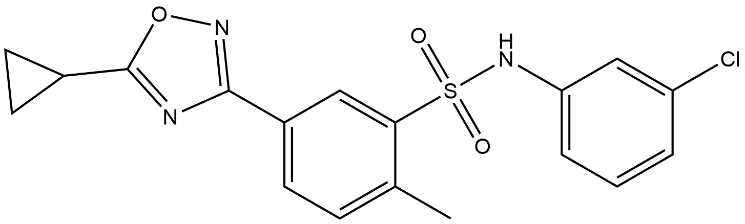 N-(3-Chlorophenyl)-5-(5-cyclopropyl-1,2,4-oxadiazol-3-yl)-2-methylbenzenesulfonamide 구조식 이미지