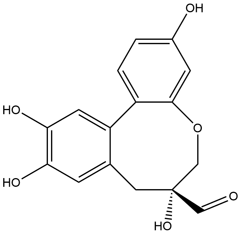 6H-Dibenz[b,d]oxocin-7-carboxaldehyde, 7,8-dihydro-3,7,10,11-tetrahydroxy-, (7R,12aS)- Structure