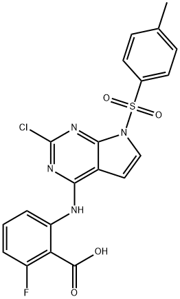 Benzoic acid, 2-[[2-chloro-7-[(4-methylphenyl)sulfonyl]-7H-pyrrolo[2,3-d]pyrimidin-4-yl]amino]-6-fluoro- Structure