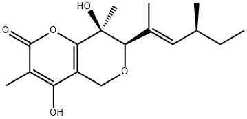 2H,5H-Pyrano[4,3-b]pyran-2-one, 7-[(1E,3S)-1,3-dimethyl-1-penten-1-yl]-7,8-dihydro-4,8-dihydroxy-3,8-dimethyl-, (7R,8S)- Structure