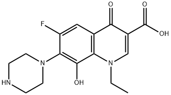 3-Quinolinecarboxylic acid, 1-ethyl-6-fluoro-1,4-dihydro-8-hydroxy-4-oxo-7-(1-piperazinyl)- Structure