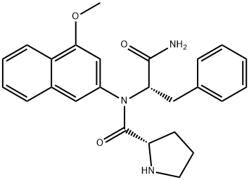 (S)-N-((S)-1-Amino-1-oxo-3-phenylpropan-2-yl)-N-(4-methoxynaphthalen-2-yl)pyrrolidine-2-carboxamide 구조식 이미지