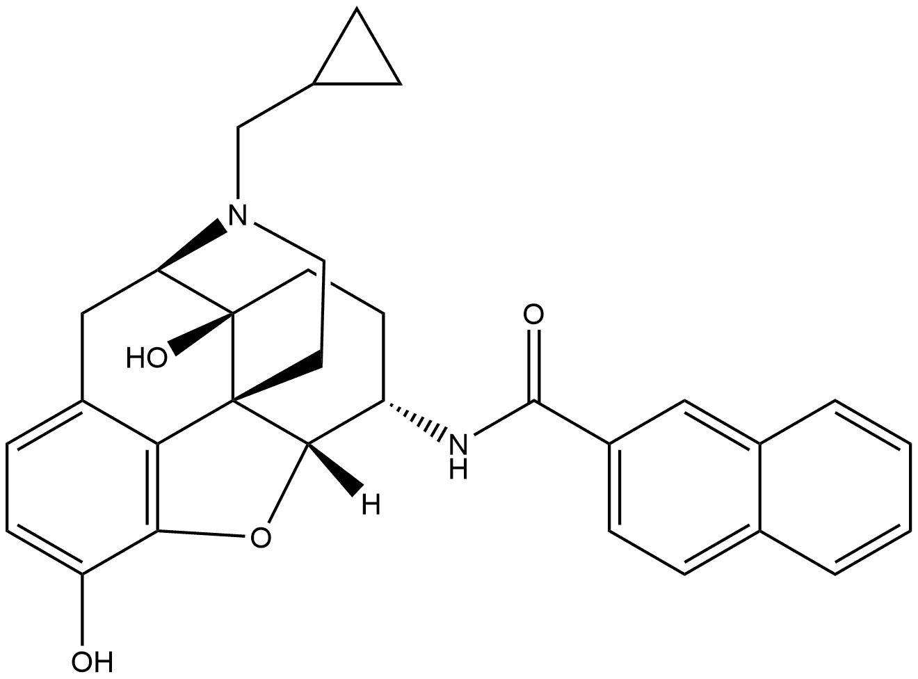 2-Naphthalenecarboxamide, N-[(5α,6β)-17-(cyclopropylmethyl)-4,5-epoxy-3,14-dihydroxymorphinan-6-yl]- 구조식 이미지