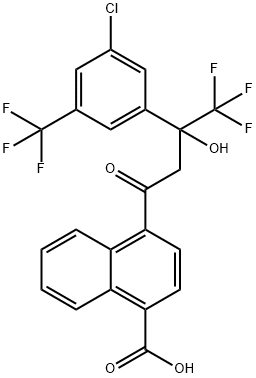 4-[3-[3-Chloro-5-(trifluoromethyl)phenyl]-4,4,4-trifluoro-3-hydroxy-1-oxobutyl]-1-naphthalenecarboxylic acid 구조식 이미지