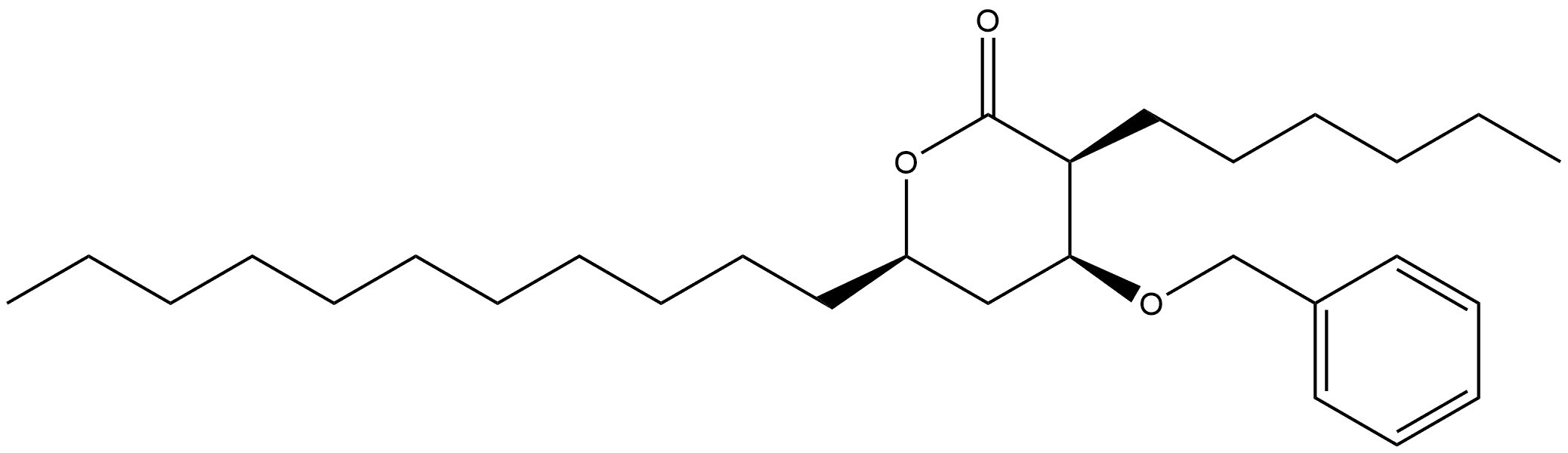 2H-Pyran-2-one, 3-hexyltetrahydro-4-(phenylmethoxy)-6-undecyl-, [3S-(3α,4α,6α)]- (9CI) Structure