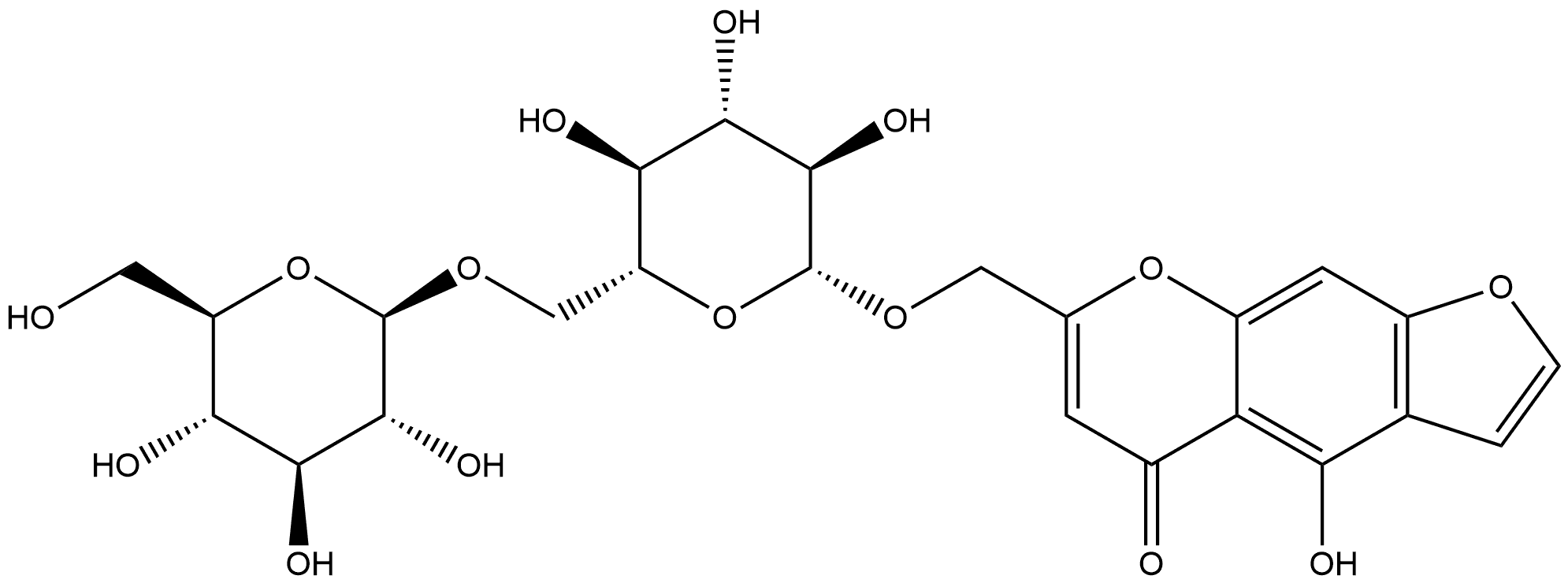 5H-Furo[3,2-g][1]benzopyran-5-one, 7-[[(6-O-β-D-glucopyranosyl-β-D-glucopyranosyl)oxy]methyl]-4-hydroxy- 구조식 이미지