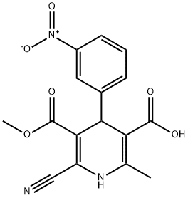 3,5-Pyridinedicarboxylic acid, 2-cyano-1,4-dihydro-6-methyl-4-(3-nitrophenyl)-, 3-methyl ester Structure