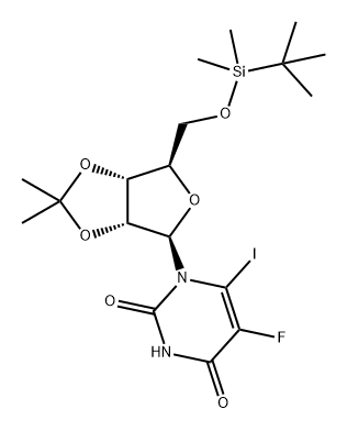 Uridine, 5'-O-[(1,1-dimethylethyl)dimethylsilyl]-5-fluoro-6-iodo-2',3'-O-(1-methylethylidene)- Structure