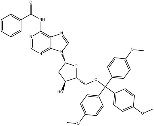 N-(9-((2R,4S,5R)-4-Hydroxy-5-((tris(4-methoxyphenyl)methoxy)methyl)tetrahydrofuran-2-yl)-9H-purin-6-yl)benzamide Structure