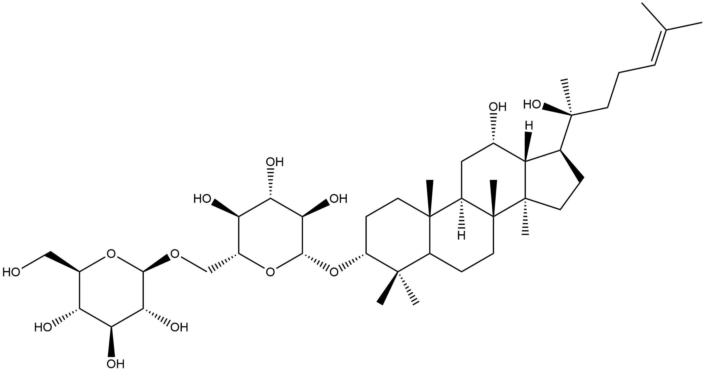 (3β,12β)-12,20-Dihydroxydammar-24-en-3-yl 6-O-β-D-glucopyranosyl-β-D-glucopyranoside Structure