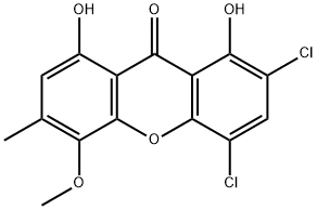 9H-Xanthen-9-one, 2,4-dichloro-1,8-dihydroxy-5-methoxy-6-methyl- 구조식 이미지