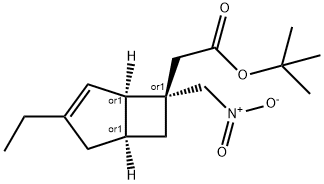 Bicyclo[3.2.0]hept-3-ene-6-acetic acid, 3-ethyl-6-(nitromethyl)-, 1,1-dimethylethyl ester, (1R,5S,6S)-rel- Structure