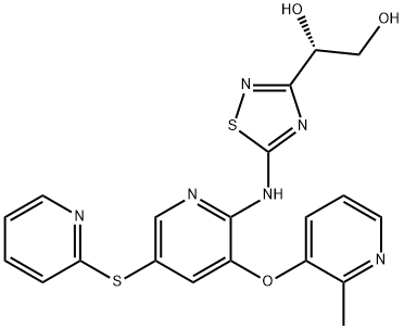 1,2-Ethanediol, 1-[5-[[3-[(2-methyl-3-pyridinyl)oxy]-5-(2-pyridinylthio)-2-pyridinyl]amino]-1,2,4-thiadiazol-3-yl]-, (1S)- Structure