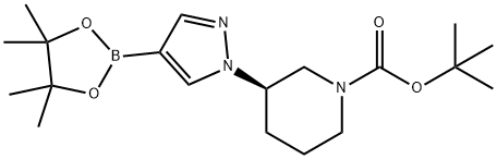 1-Piperidinecarboxylic acid, 3-[4-(4,4,5,5-tetramethyl-1,3,2-dioxaborolan-2-yl)-1H-pyrazol-1-yl]-, 1,1-dimethylethyl ester, (3R)- 구조식 이미지