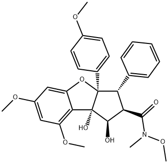 1H-Cyclopenta[b]benzofuran-2-carboxamide, 2,3,3a,8b-tetrahydro-1,8b-dihydroxy-N,6,8-trimethoxy-3a-(4-methoxyphenyl)-N-methyl-3-phenyl-, (1R,2R,3S,3aR,8bS)- Structure