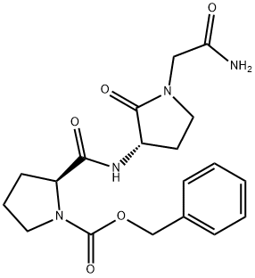 1-Pyrrolidinecarboxylic acid, 2-[[[(3S)-1-(2-amino-2-oxoethyl)-2-oxo-3-pyrrolidinyl]amino]carbonyl]-, phenylmethyl ester, (2S)- Structure