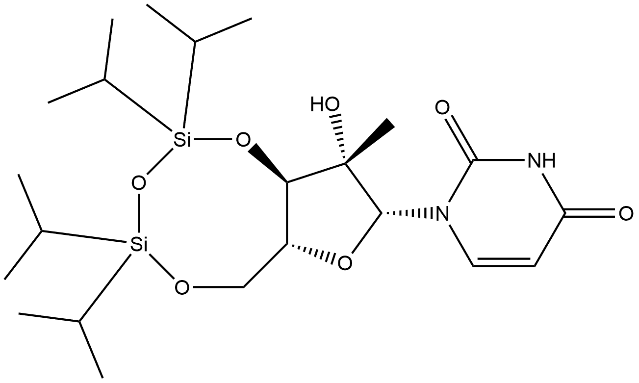 2,4(1H,3H)-Pyrimidinedione, 1-[2-C-methyl-3,5-O-[1,1,3,3-tetrakis(1-methylethyl)-1,3-disiloxanediyl]-β-D-arabinofuranosyl]- 구조식 이미지