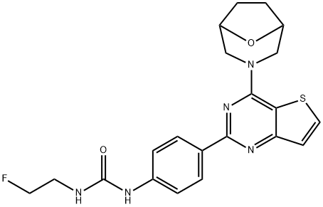 Urea, N-(2-fluoroethyl)-N'-[4-[4-(8-oxa-3-azabicyclo[3.2.1]oct-3-yl)thieno[3,2-d]pyrimidin-2-yl]phenyl]- 구조식 이미지