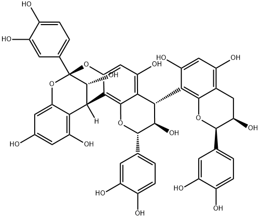 8,14-Methano-2H,14H-1-benzopyrano[7,8-d][1,3]benzodioxocin-3,5,11,13,15-pentol, 2,8-bis(3,4-dihydroxyphenyl)-4-[(2R,3R)-2-(3,4-dihydroxyphenyl)-3,4-dihydro-3,5,7-trihydroxy-2H-1-benzopyran-8-yl]-3,4-dihydro-, (2S,3R,4S,8S,14R,15R)- Structure