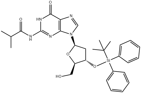 Guanosine, 2'-deoxy-3'-O-[(1,1-dimethylethyl)diphenylsilyl]-N-(2-methyl-1-oxopropyl)- Structure