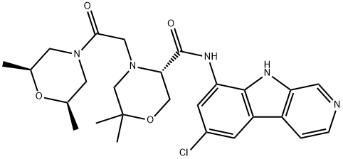 3-Morpholinecarboxamide, N-(6-chloro-9H-pyrido[3,4-b]indol-8-yl)-4-[2-[(2R,6S)-2,6-dimethyl-4-morpholinyl]-2-oxoethyl]-6,6-dimethyl-, (3S)- Structure