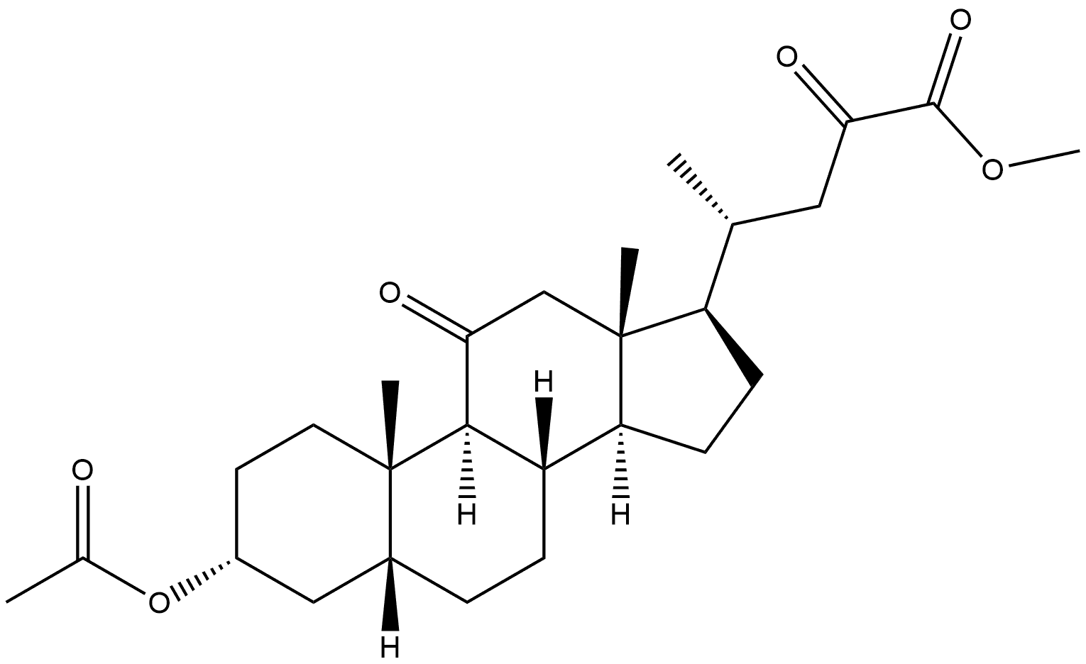 Cholan-24-oic acid, 3-(acetyloxy)-11,23-dioxo-, methyl ester, (3α,5β)- 구조식 이미지