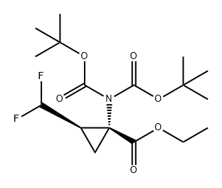 Cyclopropanecarboxylic acid, 1-[bis[(1,1-dimethylethoxy)carbonyl]amino]-2-(difluoromethyl)-, ethyl ester, (1R,2R)- Structure