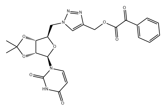 Uridine, 5'-deoxy-2',3'-O-(1-methylethylidene)-5'-[4-[[(2-oxo-2-phenylacetyl)oxy]methyl]-1H-1,2,3-triazol-1-yl]- Structure