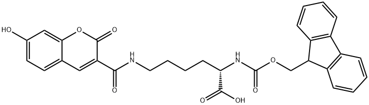 L-Lysine, N2-[(9H-fluoren-9-ylmethoxy)carbonyl]-N6-[(7-hydroxy-2-oxo-2H-1-benzopyran-3-yl)carbonyl]- Structure