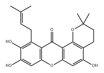 2H,12H-Pyrano[2,3-a]xanthen-12-one, 3,4-dihydro-5,9,10-trihydroxy-2,2-dimethyl-11-(3-methyl-2-buten-1-yl)- Structure