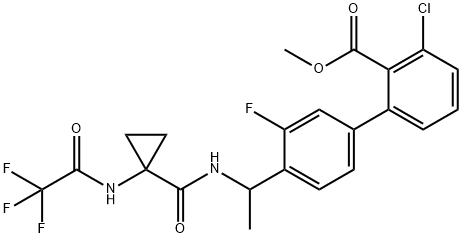[1,1'-Biphenyl]-2-carboxylic acid, 3-chloro-3'-fluoro-4'-[1-[[[1-[(2,2,2-trifluoroacetyl)amino]cyclopropyl]carbonyl]amino]ethyl]-, methyl ester Structure