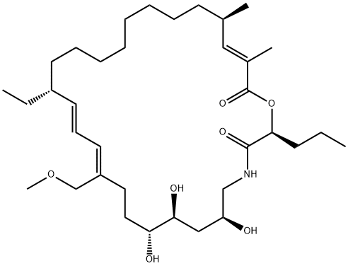 1-Oxa-4-azacyclooctacosa-12,14,26-triene-3,28-dione, 16-ethyl-6,8,9-trihydroxy-12-(methoxymethyl)-25,27-dimethyl-2-propyl-, (2S,6S,8S,9R,12Z,14E,16R,25R,26E)- (9CI) Structure
