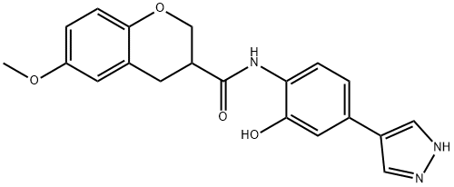 2H-1-Benzopyran-3-carboxamide, 3,4-dihydro-N-[2-hydroxy-4-(1H-pyrazol-4-yl)phenyl]-6-methoxy- Structure