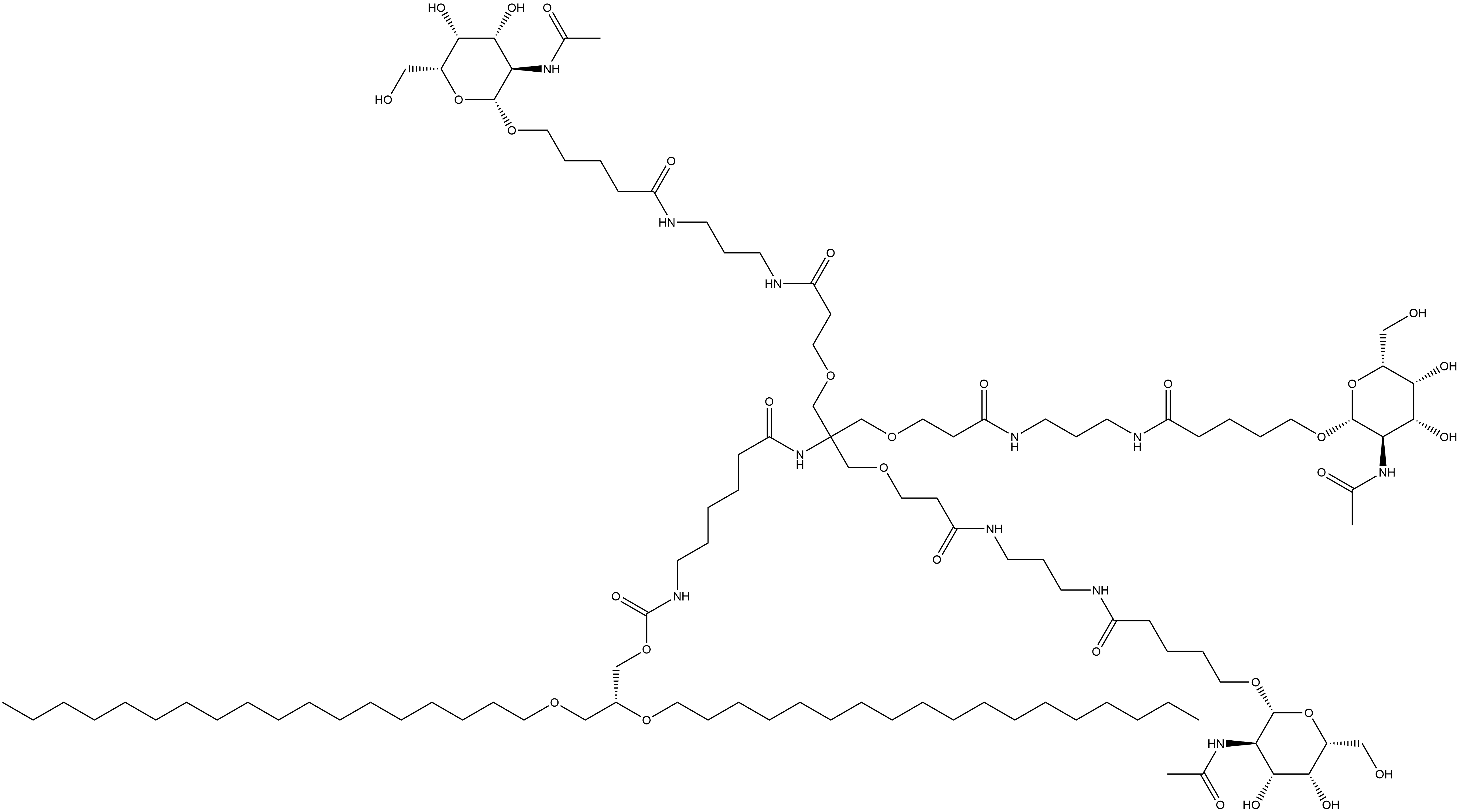 (2R)-2,3-Bis(octadecyloxy)propyl 25-[[2-(acetylamino)-2-deoxy-β-D-galactopyranosyl]oxy]-10,10-bis[[3-[[3-[[5-[[2-(acetylamino)-2-deoxy-β-D-galactopyranosyl]oxy]-1-oxopentyl]amino]propyl]amino]-3-oxopropoxy]methyl]-8,15,21-trioxo-12-oxa-2,9,16,20-tetraazapentacosanoate Structure