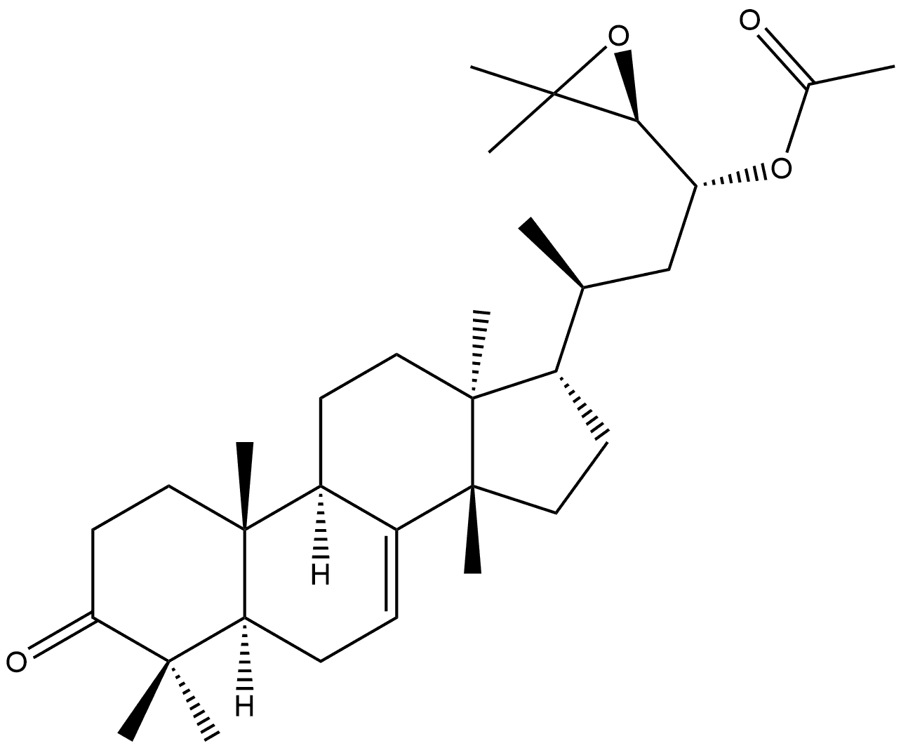 Lanost-7-en-3-one, 23-(acetyloxy)-24,25-epoxy-, (13α,14β,17α,20S,23R,24S)- Structure