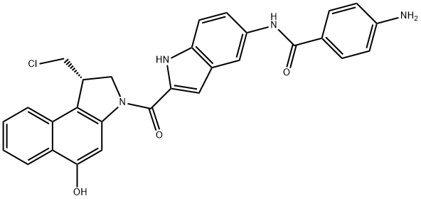 Benzamide, 4-amino-N-[2-[[(1S)-1-(chloromethyl)-1,2-dihydro-5-hydroxy-3H-benz[e]indol-3-yl]carbonyl]-1H-indol-5-yl]- 구조식 이미지