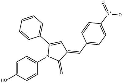 2H-Pyrrol-2-one, 1,3-dihydro-1-(4-hydroxyphenyl)-3-[(4-nitrophenyl)methylene]-5-phenyl-, (3E)- 구조식 이미지