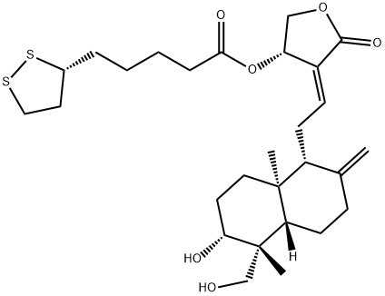 1,2-Dithiolane-3-pentanoic acid, (3S,4E)-4-[2-[(1R,4aS,5R,6R,8aS)-decahydro-6-hydroxy-5-(hydroxymethyl)-5,8a-dimethyl-2-methylene-1-naphthalenyl]ethylidene]tetrahydro-5-oxo-3-furanyl ester, (3R)- Structure