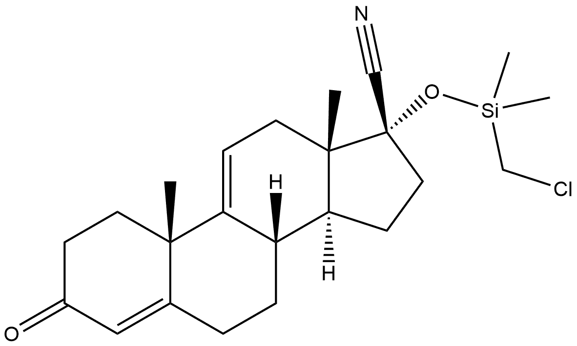Androsta-4,9(11)-diene-17-carbonitrile, 17-[[(chloromethyl)dimethylsilyl]oxy]-3-oxo-, (17α)- Structure