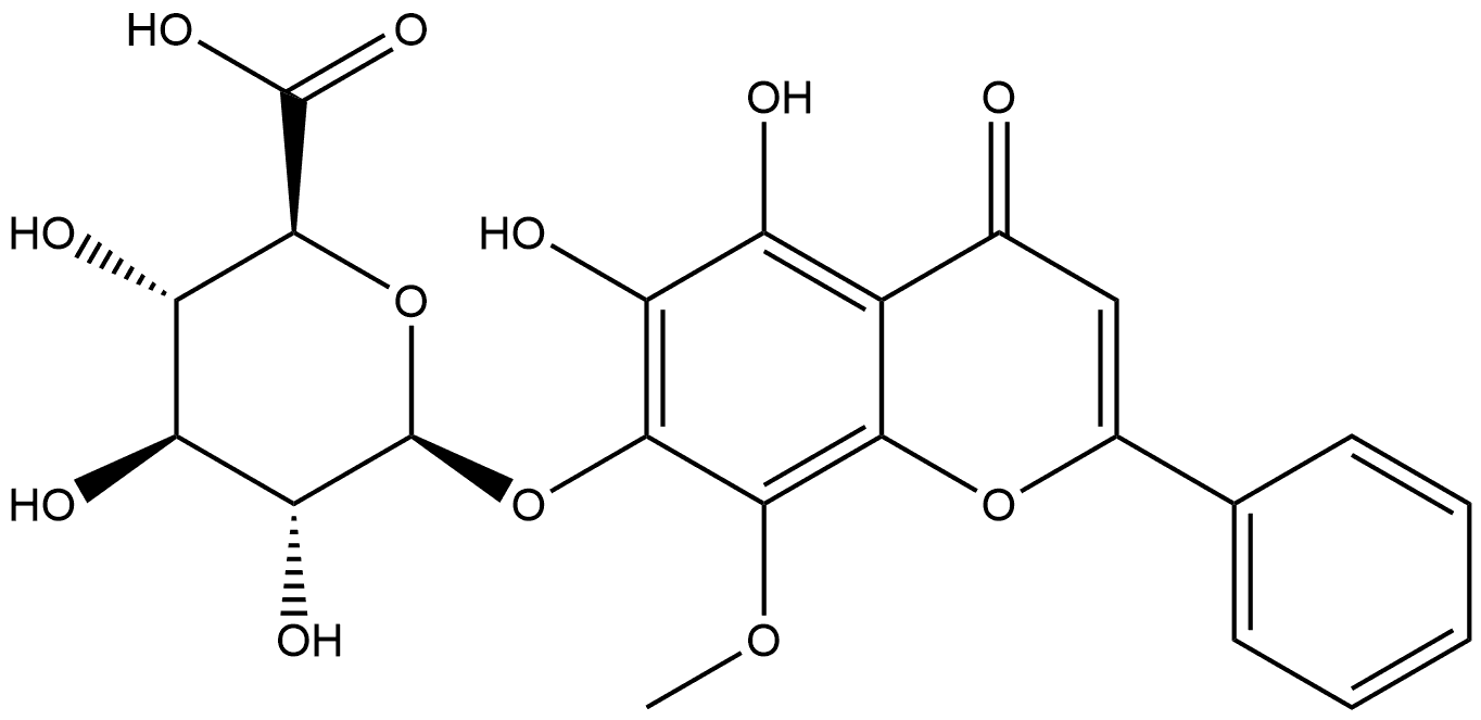 β-D-Glucopyranosiduronic acid, 5,6-dihydroxy-8-methoxy-4-oxo-2-phenyl-4H-1-benzopyran-7-yl Structure