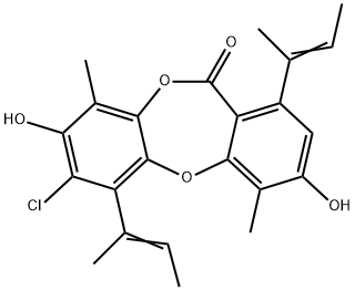 11H-Dibenzo[b,e][1,4]dioxepin-11-one, 7-chloro-3,8-dihydroxy-4,9-dimethyl-1,6-bis(1-methyl-1-propenyl)- (9CI) Structure