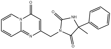 5-methyl-3-({4-oxo-4H-pyrido[1,2-a]pyrimidin-2-yl}
methyl)-5-phenylimidazolidine-2,4-dione Structure