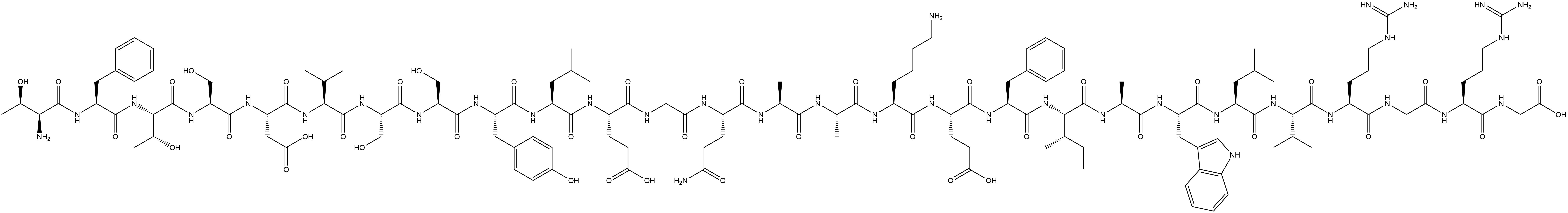 Glycine, L-threonyl-L-phenylalanyl-L-threonyl-L-seryl-L-α-aspartyl-L-valyl-L-seryl-L-seryl-L-tyrosyl-L-leucyl-L-α-glutamylglycyl-L-glutaminyl-L-alanyl-L-alanyl-L-lysyl-L-α-glutamyl-L-phenylalanyl-L-isoleucyl-L-alanyl-L-tryptophyl-L-leucyl-L-valyl-L-arginylglycyl-L-arginyl- Structure