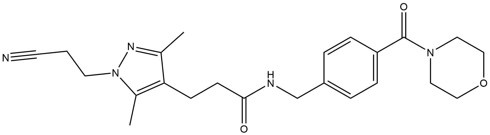 3-(1-(2-Cyanoethyl)-3,5-dimethyl-1H-pyrazol-4-yl)-N-(4-(morpholine-4-carbonyl)benzyl)propanamide Structure