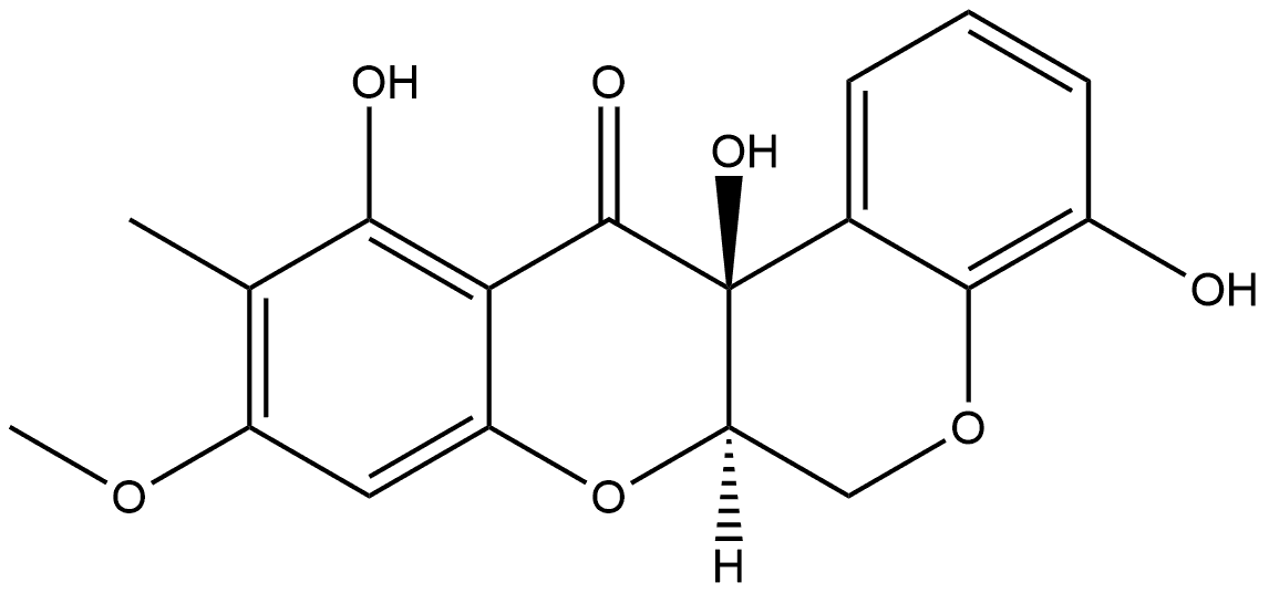 [1]Benzopyrano[3,4-b][1]benzopyran-12(6H)-one, 6a,12a-dihydro-4,11,12a-trihydroxy-9-methoxy-10-methyl-, (6aR,12aS)-rel-(-)- Structure