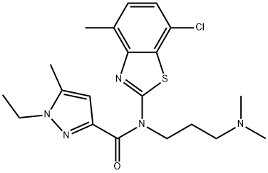 1H-Pyrazole-3-carboxamide, N-(7-chloro-4-methyl-2-benzothiazolyl)-N-[3-(dimethylamino)propyl]-1-ethyl-5-methyl- Structure