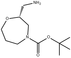 1,4-Oxazepine-4(5H)-carboxylic acid, 2-(aminomethyl)tetrahydro-, 1,1-dimethylethyl ester, (2R)- Structure