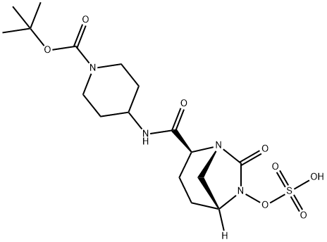 1-Piperidinecarboxylic acid, 4-[[[(1R,2S,5R)-7-oxo-6-(sulfooxy)-1,6-diazabicyclo[3.2.1]oct-2-yl]carbonyl]amino]-, 1-(1,1-dimethylethyl) ester 구조식 이미지