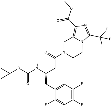 Imidazo[1,5-a]pyrazine-1-carboxylic acid, 7-[(3R)-3-[[(1,1-dimethylethoxy)carbonyl]amino]-1-oxo-4-(2,4,5-trifluorophenyl)butyl]-5,6,7,8-tetrahydro-3-(trifluoromethyl)-, methyl ester Structure