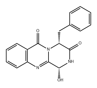 2H-Pyrazino[2,1-b]quinazoline-3,6(1H,4H)-dione, 1-hydroxy-4-(phenylmethyl)-, (1R,4R)- Structure